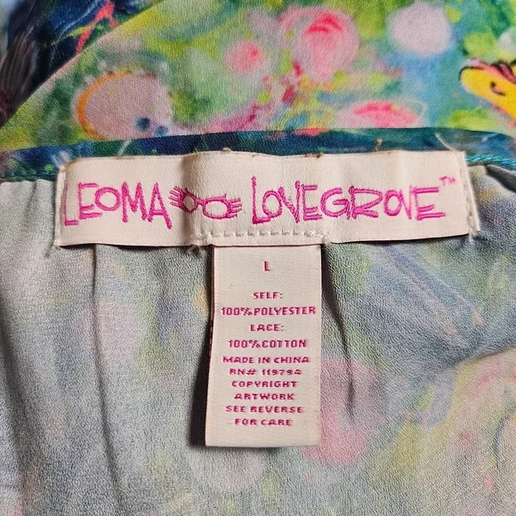 Leoma Lovegrove Seahorse Tie Waist Art to Wear Top Watercolor L Laced Sleeves - Picture 3 of 12